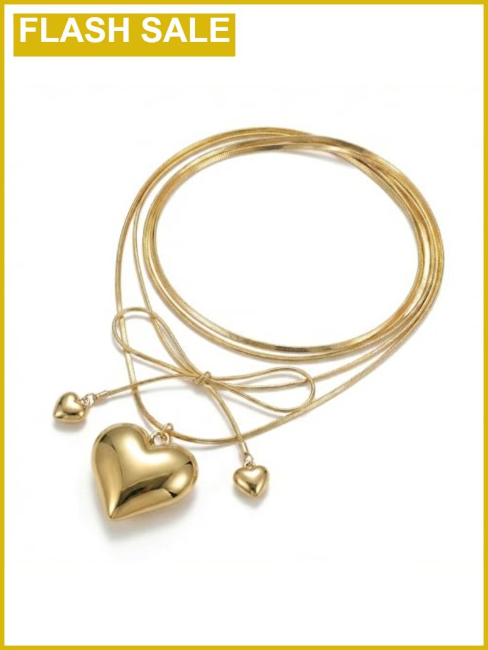 Chunky Heart Tie Wrap Choker Necklace Gold Plated